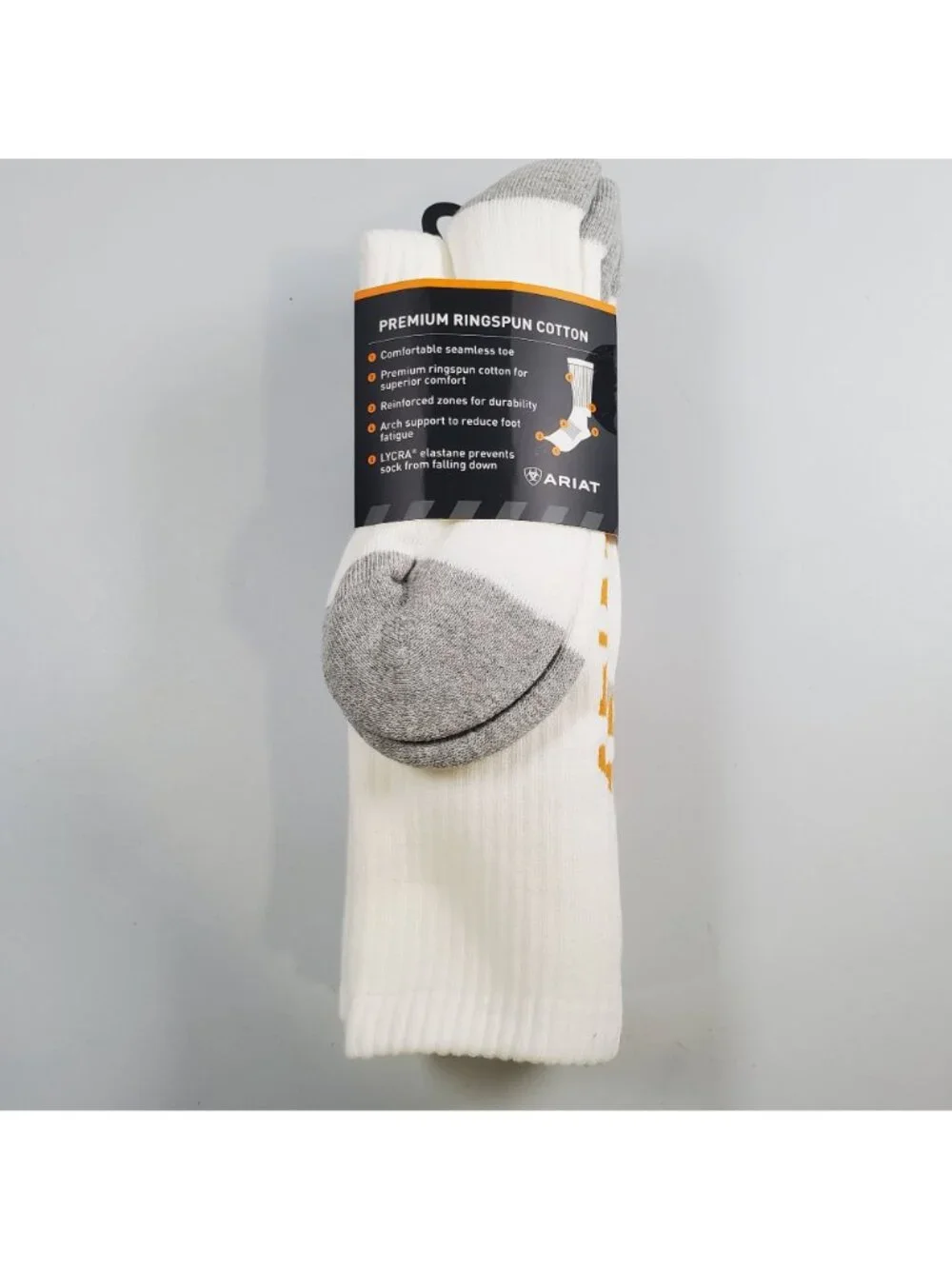 Ariat Work Premium Ringspun Cotton Socks Men Size Medium NWT 3 Pack White